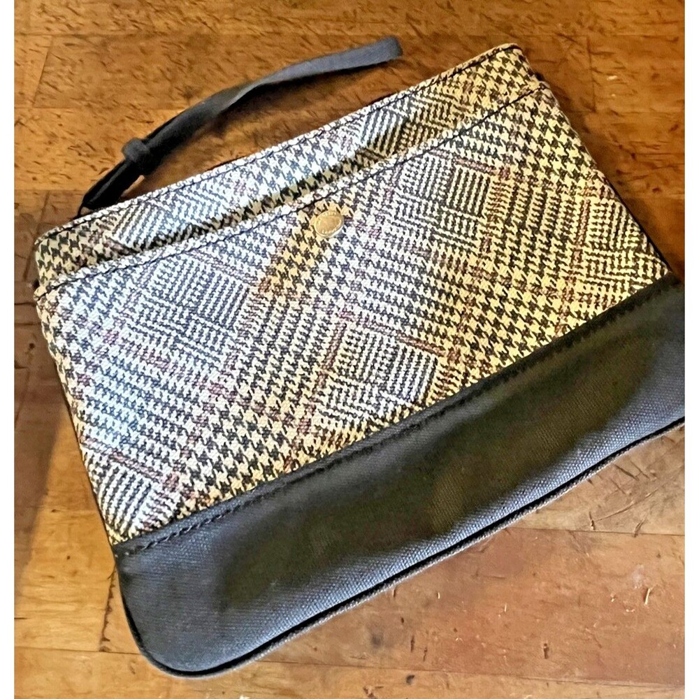 Lands' End Wristlet Houndstooth Wallet Black White Red Plaid Organizer Academia